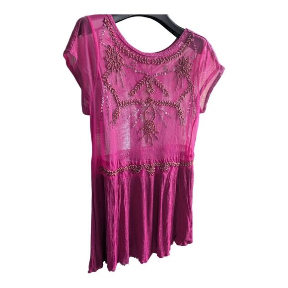 Free People Fuchsia Embellished Sheer Mesh Top Size M Rayon - Picture 2 of 15